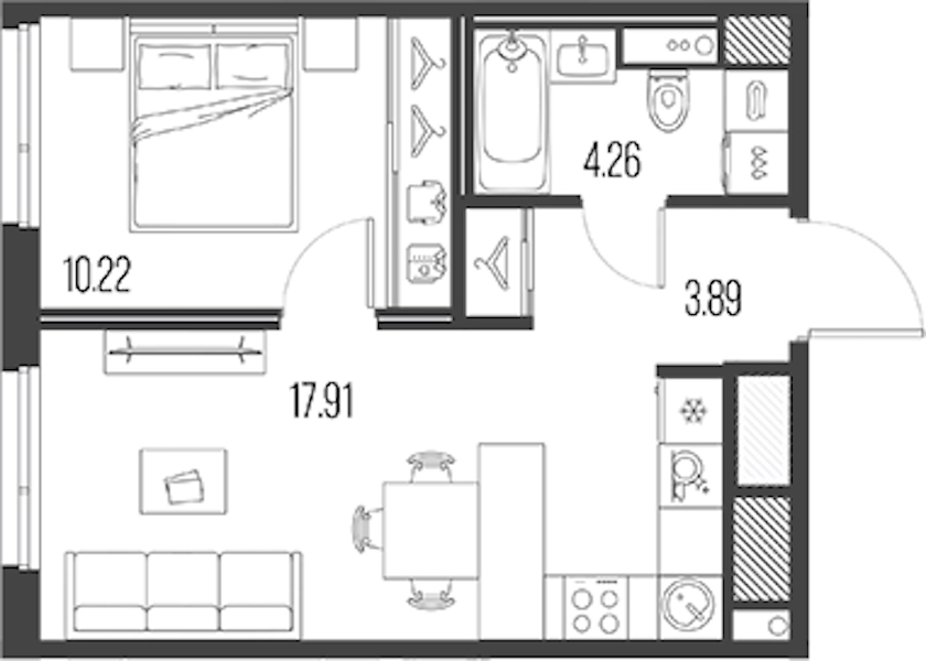 1-комнатная квартира 36.28 м², 3/10 эт., ЖК «LEGENDA Васильевского»
